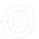 Icoon van een dartpijl in het midden van een schietschijf, symboliseert doelgerichtheid of het bereiken van doelen.