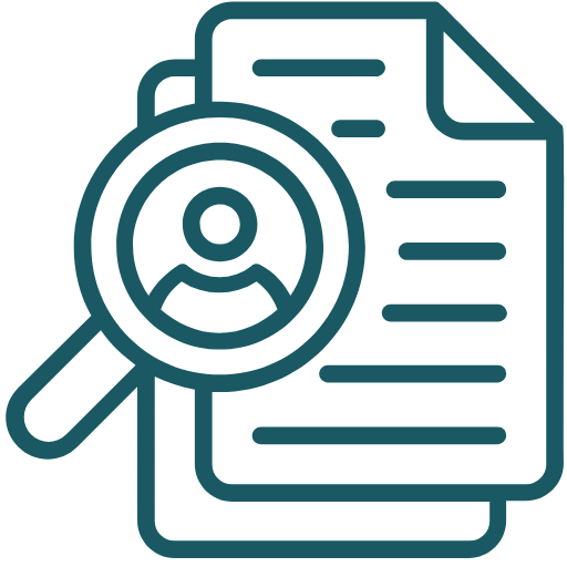 Icon of papers with magnifying glass